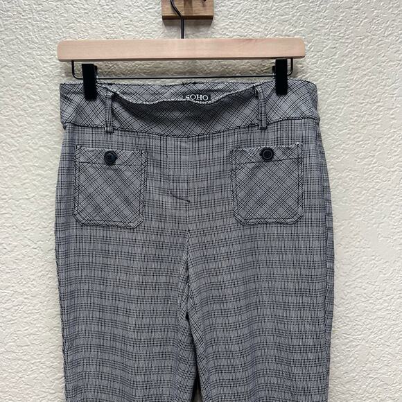 SOHO Apparel Ltd Women Black Straight Leg Dress Pant Size Medium Plaid Slacks - Picture 2 of 10
